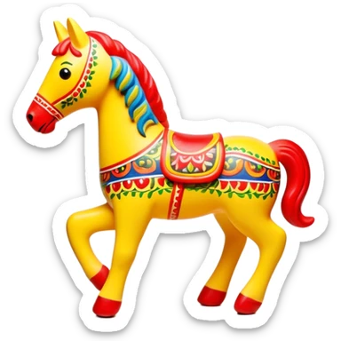 Dymkovo toy horse, traditional Russian colorful clay figurine with patterns, bright colors, folk art style sticker