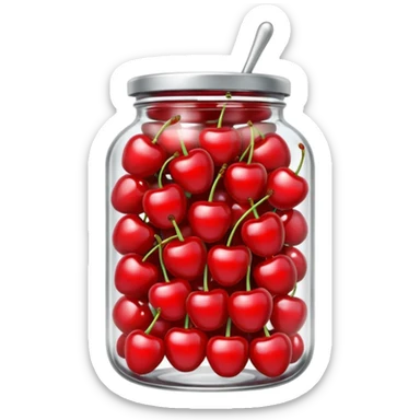 Realistic glass jar with silver metallic lid filled with maraschino cherries inside of it. sticker