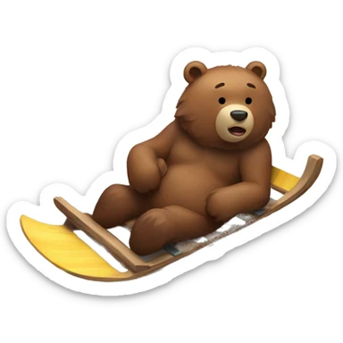 Brown bear sliding down snowy mountains on sleds  sticker