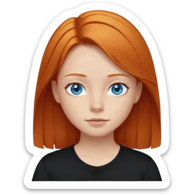 Blue eyes,ginger medium straight hair, black t-shirt girl sticker