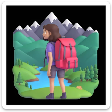 portrait of girl back packing mountains in background, close up pose sticker