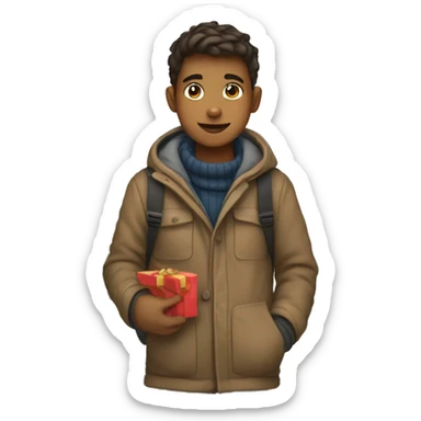 boy going christmas shopping, buying a lot of gifts, wearing warm clothes sticker