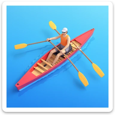 single-person Olympic rowing boat with a professional racing style, including the rower, bird's-eye view, light wavy sea underneath sticker