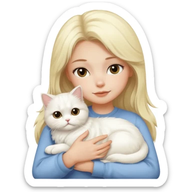 Blonde girl snuggling white Persian cat sticker