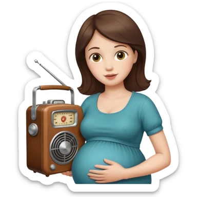 Pregnant woman holding opregnsnt radio sticker