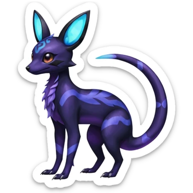 Rare epic aesthetic iridescent spooky gloomy colorful Salandit-Umbreon-Eevee-Genet-species-Fakemon-hybrid-creature, with markings, full body sticker