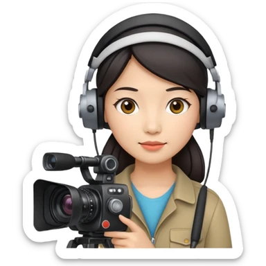 woman cameraman hold a camera, young asian skin sticker