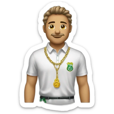 Crie um emoji de um garoto com camisa do Santos e uma corrente sticker