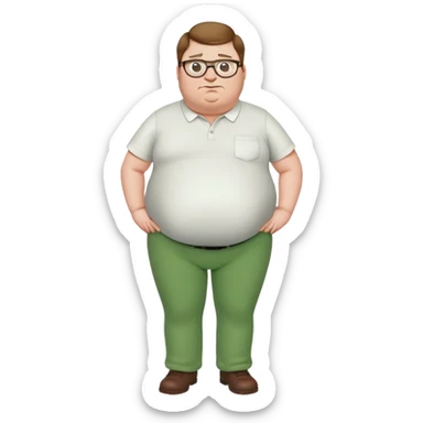 Peter Griffin from Family Guy with a pregnant belly, green pants, white shirt, glasses, and double chin sticker