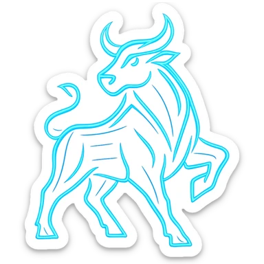 Transform the bull logo into a modern, tech-inspired style with a glowing blue effect. Emphasize a sleek, futuristic look with luminous blue highlights and a transparent background. Maintain the bull's shape but give it a high-tech, digital aesthetic with glowing blue accents and a luminous aura. sticker