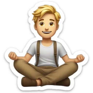 a guy sitting on the floor, who spreads his arms in surprise and smiles a little at the comicality of the situation sticker