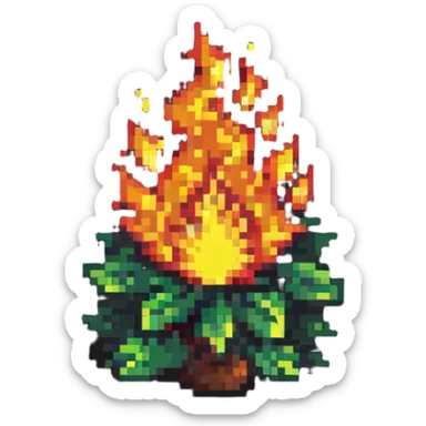 bush with fire flames engulfing it sticker