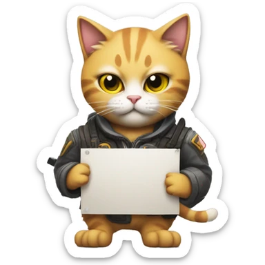 Cat holding a protest sign that says “overwatch sucks” sticker