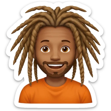 Brownskin man with long dreadlocks orange shirtblunt in mouth sticker