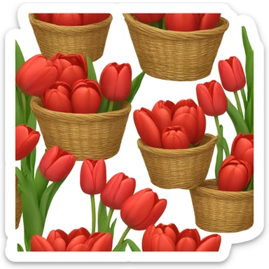 red tulips in basket without handle sticker