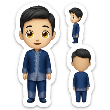 a boy wearing dark blue color of baju melayu and songkok sticker