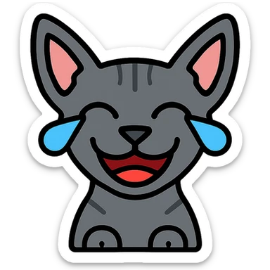 grey sphynx cat laughing with tears sticker