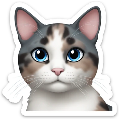 Dusty pink, dark grey and white tortoiseshell cat with blue eyes sticker