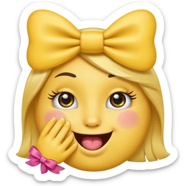 Şimdi sana bir tane emoji göstereceğim eli ağzında gözlerinde kirpik kafasında da kurdele olsun sticker