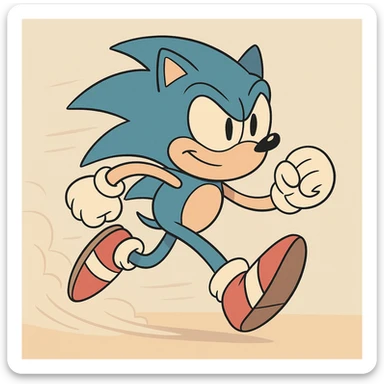 Sonic the Hedgehog, running, blue spikes, red shoes, classic video game style, vibrant colors sticker