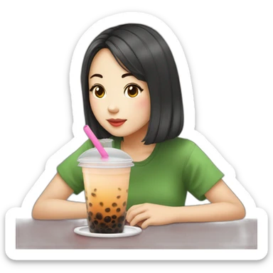 Taiwanese Girl drinking bubble tea sticker