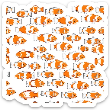 A pixelated clown fish with orange and white pattern sticker