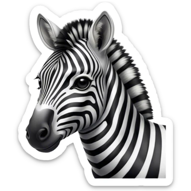 Cinematic Noble Zebra Portrait Emoji, Poised and regal, with a lean, elegant build, a long, graceful equine snout and striking fur of bold black and white stripes, deep-set soulful piercing eyes, Simplified yet sharp and sophisticated features, highly detailed, glowing with a soft, dignified glow, high shine, intelligent and graceful, stylized with an air of savannah chic, focused and attentive, soft glowing outline, capturing the essence of a watchful and confident equine that feels as though it could gallop out of the screen with effortless authority! sticker