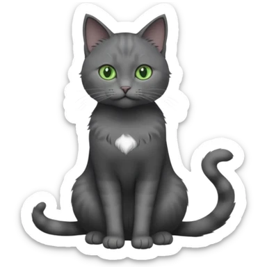 full body view of beautiful female solid dark grey cat with green eyes, grey face, white toes and white patch on chest sticker