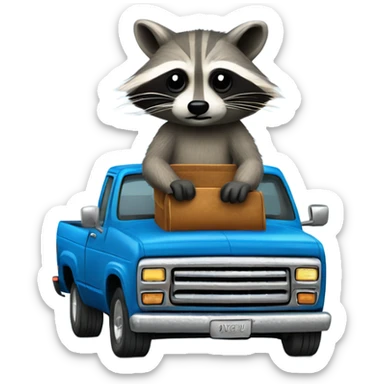 Raccoon steering blue pickup truck old school sticker