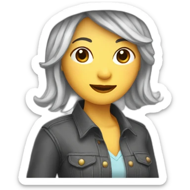 Chinese lady with grey hair, wcowboy head and doing line dance sticker