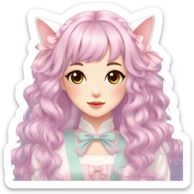 Gorgeous Kawaii Cute Beautiful Elegant Pretty Pastel Anime Catlady trending style with hair garnitures sticker