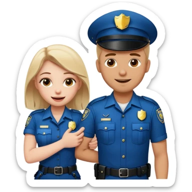 giggling flirty male cop handcuffing sad girl sticker