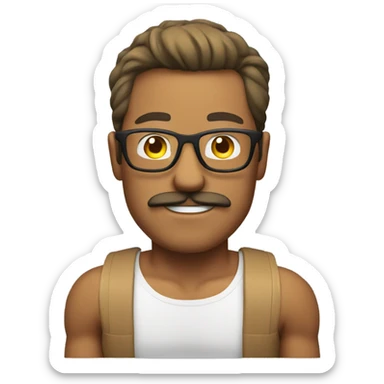 Tan man who is fit , flexing , with glasses and mustache  sticker