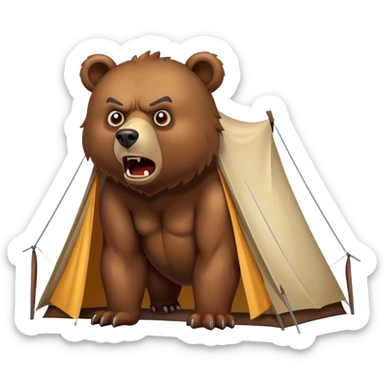angry bear hovering over tent sticker
