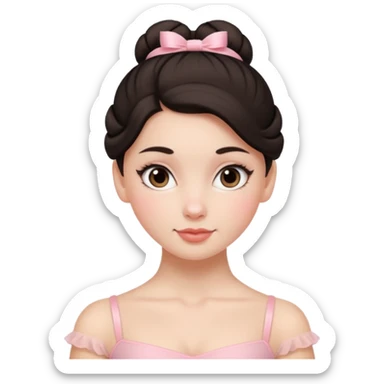 white girl with one ballet bun, dark hair,  sticker