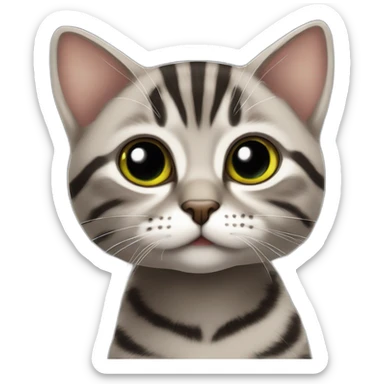  brown-grey cat with black striped pattern, age 4-5 months, eyes yellow-green, sticker