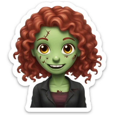 Happy zombie girl red long curly hair with both hands in the sue, black blouse sticker