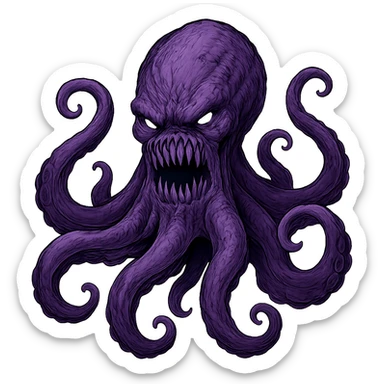 Remove the nose, make the octopus look scary, keep the purple color, with no background. Maintain the original style and details of the octopus while making it look scary and purple. sticker