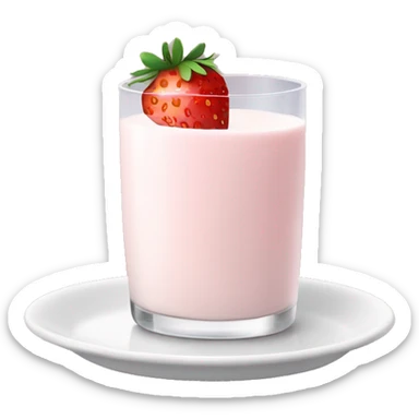 hot strawberry milk in a white glass with a small plate underneath sticker
