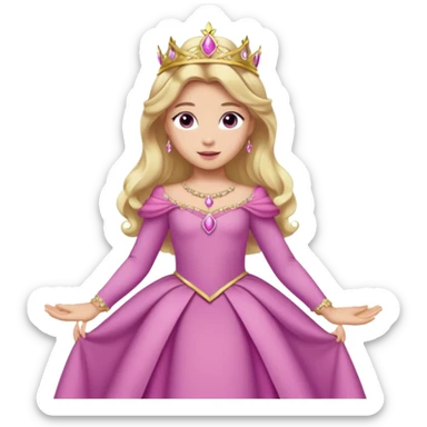 Princesa aurora Disney com vestido rosa escuro de manga comprida rosa claro com tiara pequena e dourada de corpo inteiro com olhos lilás fazendo uma pose sticker