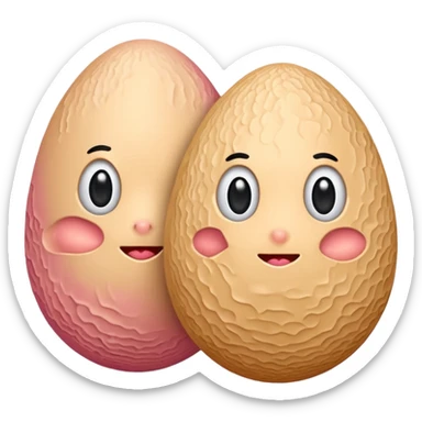 two skin tone peachy beige-pink egg shaped balls/spheres, both same size and same color, add a bumpy, loose, veiny, wrinkly skin texture with folds to both.  sticker