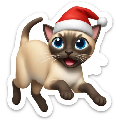 Running Siamese cat wearing a Santa hat  sticker
