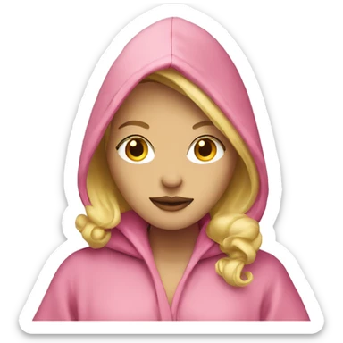 Blonde woman pink robe with hood smoking  sticker