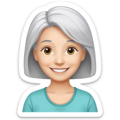 a Woman, mid 50 with light grey hair, wearing a pampers for adults sticker