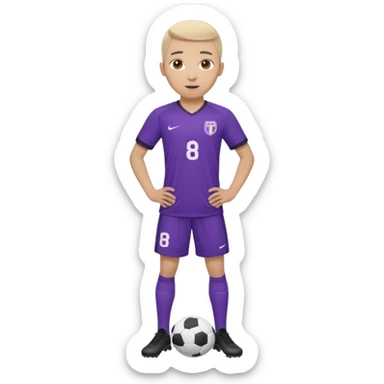 Apple emoji style 21 year old athletic soccer player standing same pose, purple jersey #8, clean gradient background sticker