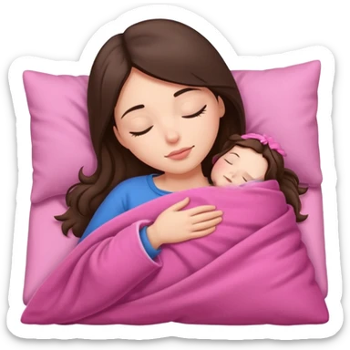 Brunette sleeping with pink blanket  sticker