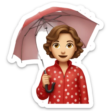 red polka dot umbrella with a girl with brown hair sticker