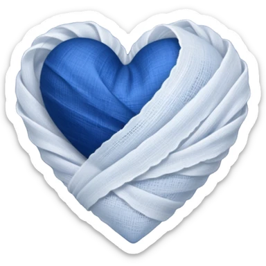 white gauze strip wrapped diagonally around a dark blue heart sticker