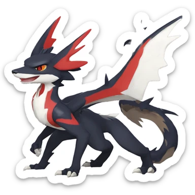 Black Cool Edgy Anthro Noivern-Nargacuga-Silvally-Sergal-Garchomp-Fakémon  with White and Red Edgy markings sticker