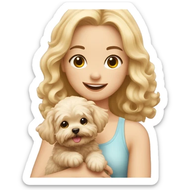 Cute blond girl holding a maltipoo  sticker